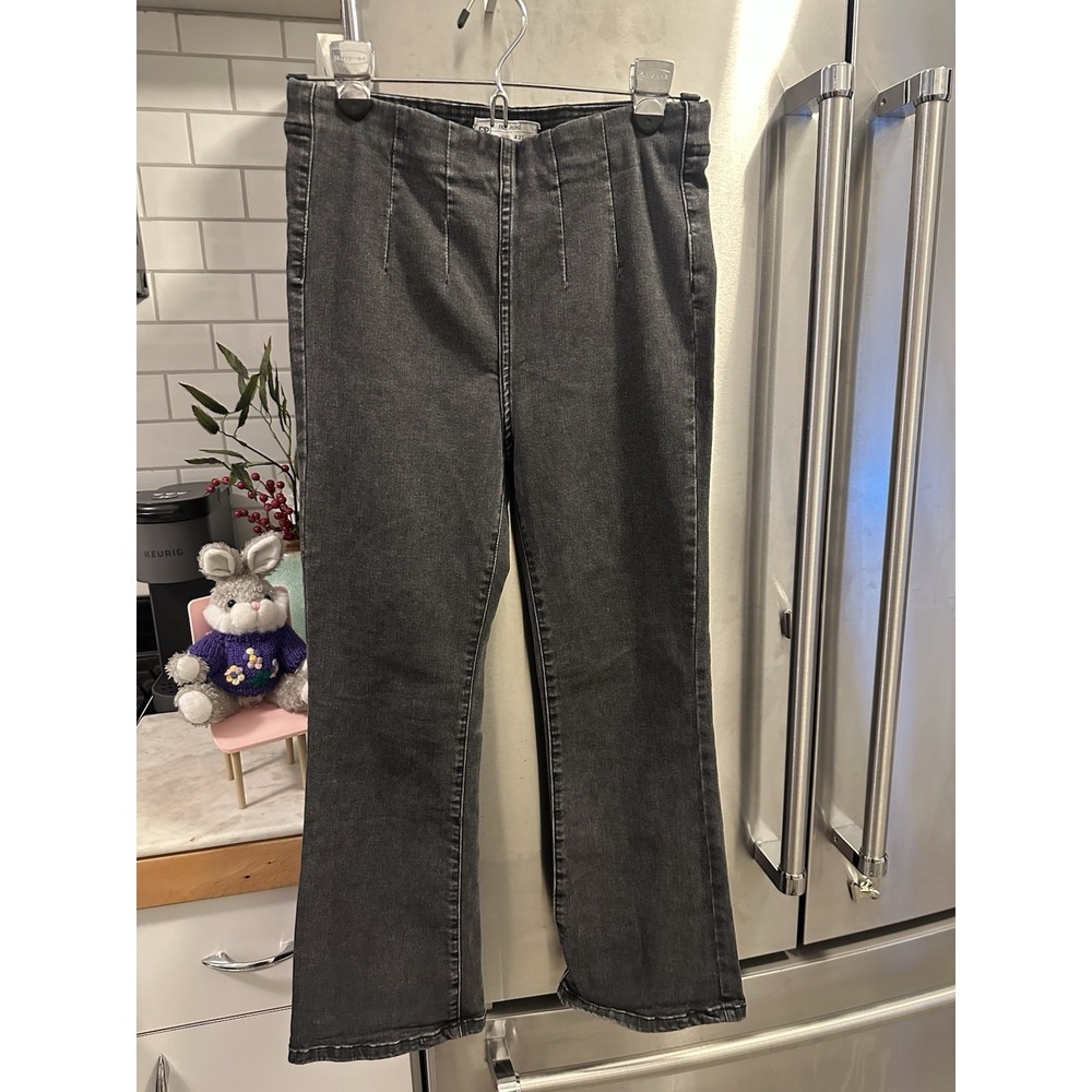 Free People Distressed Black Pull-up Jeans High-rise Flare Festival Boho Concert